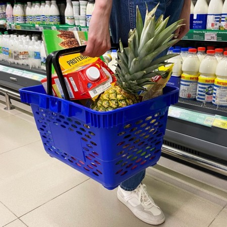 Plastic consumer basket, 20 l, 2 plastic handles, blue color-3