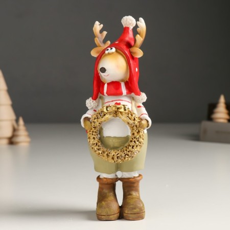 Souvenir Polystone "Olesha in a cap-cap with a golden spruce wreath" 5x6.5x17 cm-3