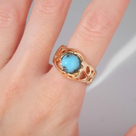 Ring "turquoise world" relief, color gold, dimensionless-1