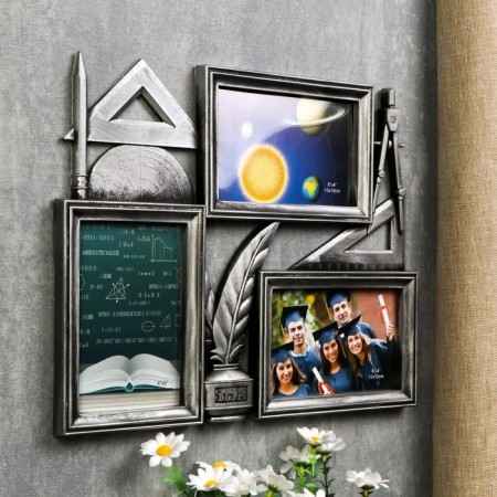 Photo frame Plastic in 3 photos 10x15 cm "Rounders and circulator" silver with white 28x34x3 cm-1