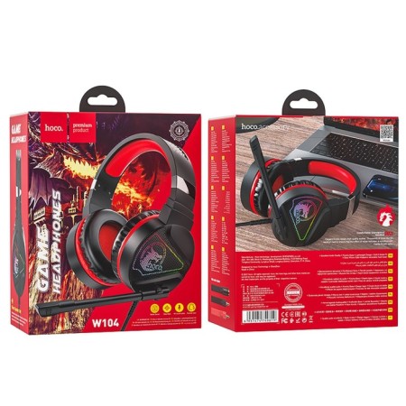 Hoco W104 headphones, gaming, invoices, microphone, USB + 3.5 mm, 2 m, black and red-5