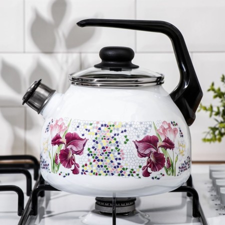 A kettle with a whistle "Mosaic", 3 l, a fixed handle, white color, induction-4