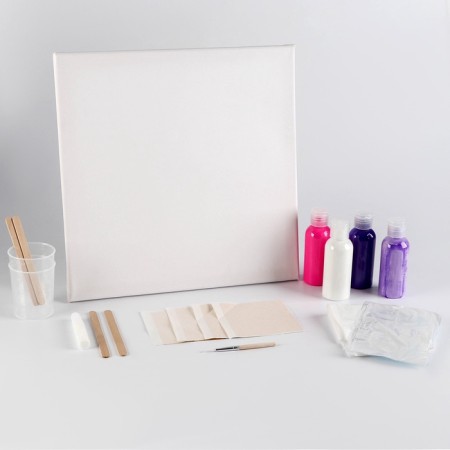 Set for creativity. Drawing by acrylic on canvas with a “pink mood”-3
