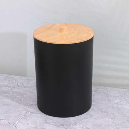 Set for the bathroom, 5 items: a bucket for garbage, a brush with a stand, soap dish, dispenser, glass, black color-2