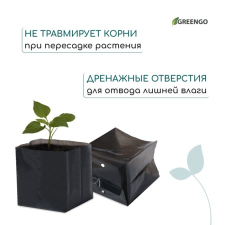 Package for seedlings, 300 ml, 13 × 7 cm, polyethylene with a thickness of 50 microns, with perforation, black, Greengo-3