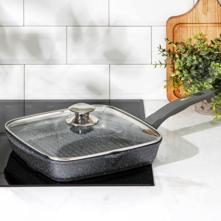 Square Square “Granite”, 26 × 26 cm, plastic handle, glass cover, anti-stick coating, color gray color-5