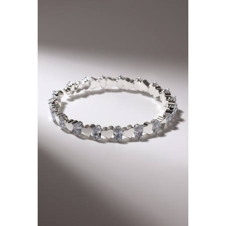 Bracelet with rhinestones "Heart" ice, 1 row, white color in silver-1