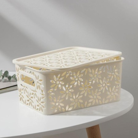 Storage basket with a lid "Chamomile", 3 l, 24 × 18 × 10.5 cm, ivory color-2