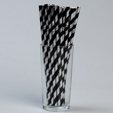 Cocktail tubes with corrugation "spiral", in the set is 25 pieces, the color is silver, black