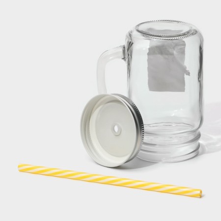 Bank Glass Daulay "Lavender", 450 ml, 10 × 7.5 × 13 cm, with a handle, a lid and a tube-5