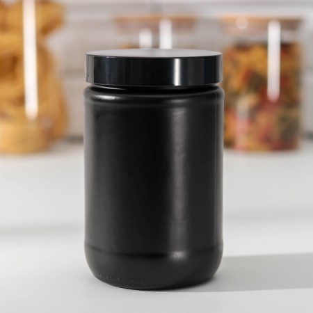 Glass Bank for bulk products "Love in the kitchen", 660 ml, black color-1