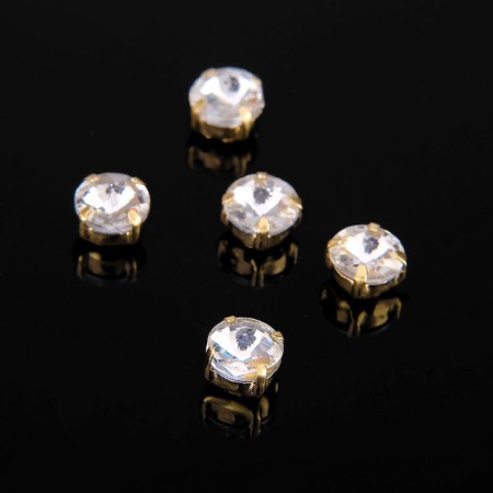 Rhinestones in DSAPs (set 5 pcs.), 6 × 6 mm, white color in gold