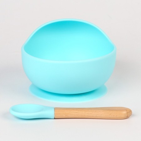 Baby plate on a suction cup, spoon, crush me, blue color-5