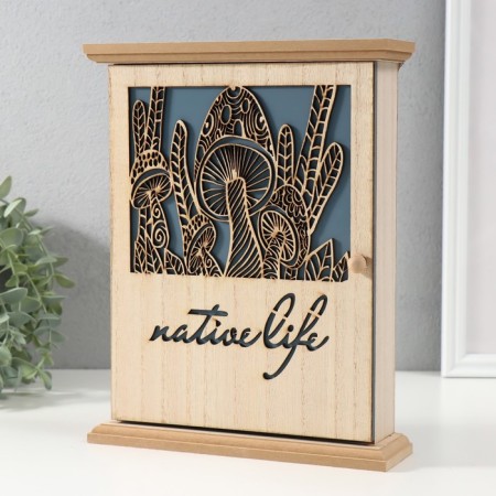Keywater tree 6 hooks "Mushrooms" beige-blue 6.2x19.5x25.2 cm-2