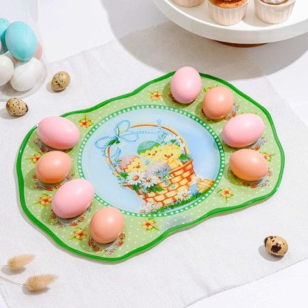 Glass stand for eggs 8 cells “Easter chickens”, 35 × 24.5 cm-1