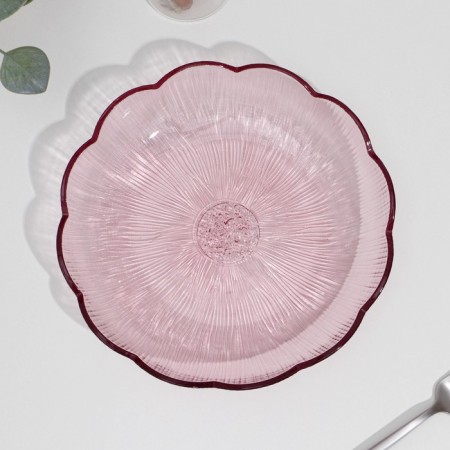 A dish of colored glass, d = 22 cm, h = 4 cm, pink color-1