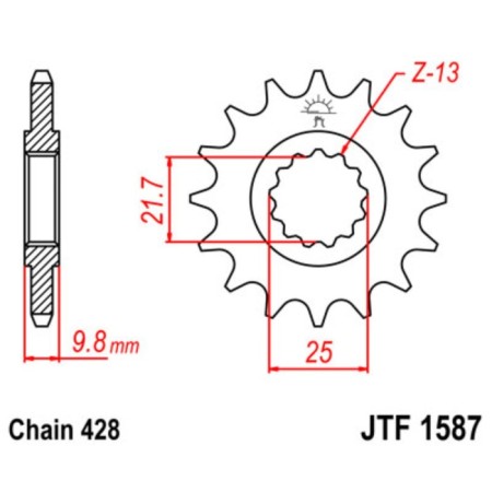 Leading star JTF1587-19, F1587-19, JT SPROCKETS, circuit 428, 19 teeth