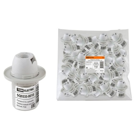 TDM, E14 cartridge, with a ring, heat -resistant plastic, white