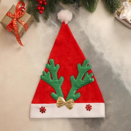 New Year's cap "Deer horns" Green 27x35 cm-1