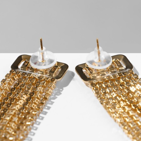 Hanging earrings with Hollywood rhinestones, 8 rows, white color in gold, 12 cm-2