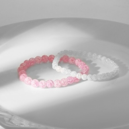 Set of bracelets Shar No. 6 and No. 8 “Quartz Sugar”, white-pink color