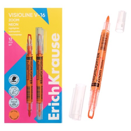 Textbook marker 0.5-3.5 mm Erichkrause Visioline V-16 zoom neon, bilateral, orange neon, water-based ink