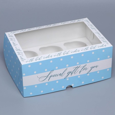 Capcake box, confectionery packaging with a window, 6 cells "Special Gift for You", 25 x 17 x 10 cm