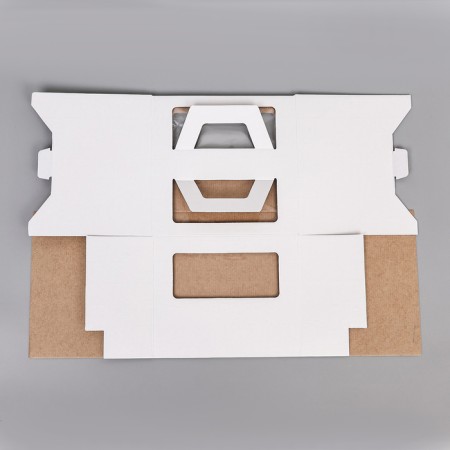 Box for cake 2 windows, with handles, white, + substrate 2.5 gold-white, 24 x 24 x 20 cm-1