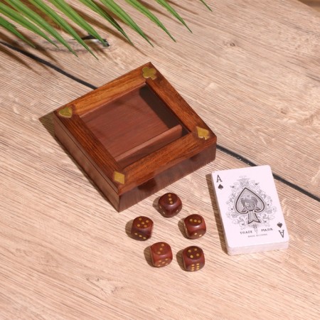 Board game 2V1 (cubes + deck of cards) 11.5x11.5x3.5 cm, tree shisham-1
