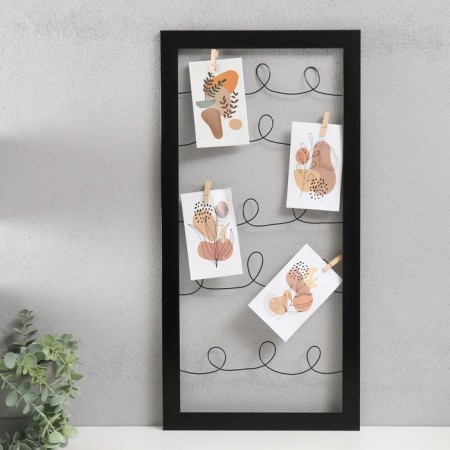 Photo frame plastic in 4 photos "Funny curls" with clothespins, black 60x30 cm