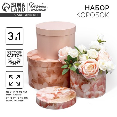 Set of hats 3 in 1, gift packaging, “beige”, 18 x 18 x 13–25 x 25 x 15 cm