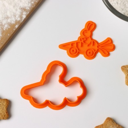 The cookie form “Bunny rides on carrots”, cutting, stamp, color orange-1