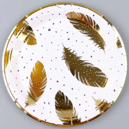 Paper plate "Golden feathers", in a set of 6 pcs.