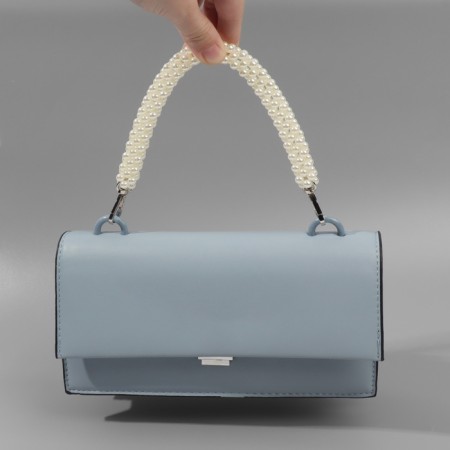Pen for bag, pearls, 30 cm, 2 carabiner, white/silver color-3
