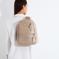 Women's backpack made of artificial leather with lightning, 2 pockets, beige color