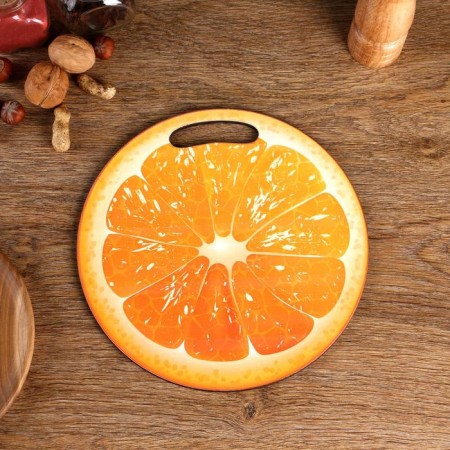 Board cutting and serving round kitchen "Orange in section", 25.5 cm
