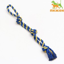 Toy-rope toy for dogs, double, up to 50 cm, up to 140 g, blue/yellow