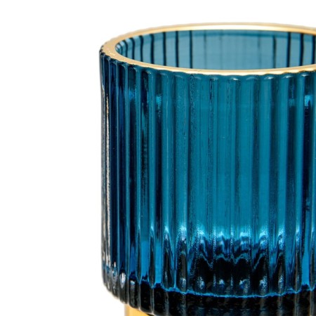 Decorative candlestick made of colored embossed glass, 70 × 70 × 80 mm, blue color-2