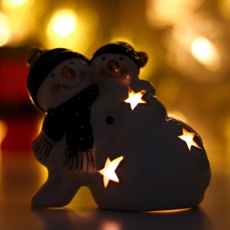 Souvenir Ceramics Light "Snowmen, black caps and scarves" 10x12x8 cm-1