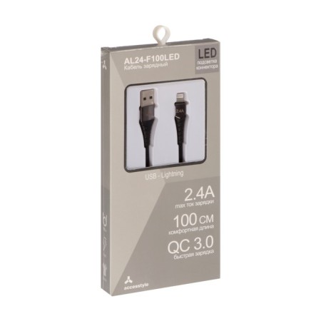 Cable AcCESSTYLEL AL24 -F100LED, Lightning - USB, 2.4 A, LED, Fast charging, 1 m, black-3