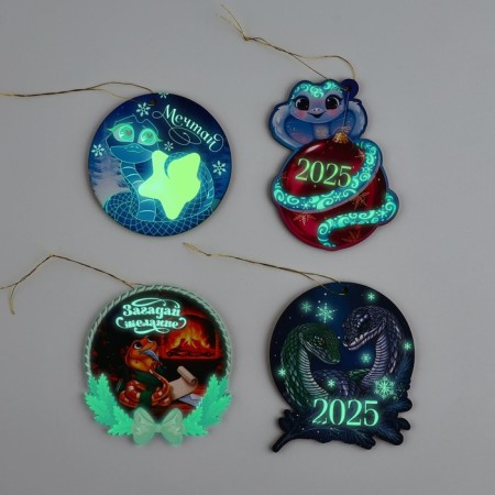 New Year's luminous in the dark, wood pendant, mix-2