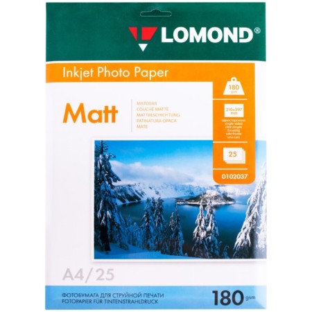 Photo paper for jet print A4, 25 sheets of Lomond, 180 g/m2, one -sided, matte