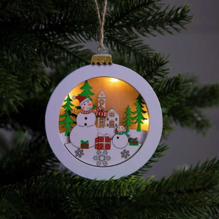 Christmas tree toy "Snowmen in the forest", from batteries, glow warm white