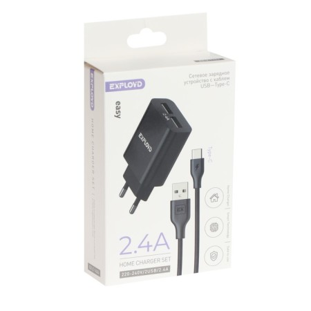 EXPLOYD EX-Z-1424, 2 USB, 2.4 A, Type-C cable, 1 m, black-8