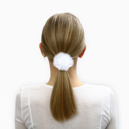 Outlet. Bant for hair on elastic band, white, 6.5 cm, kitty Marie-1