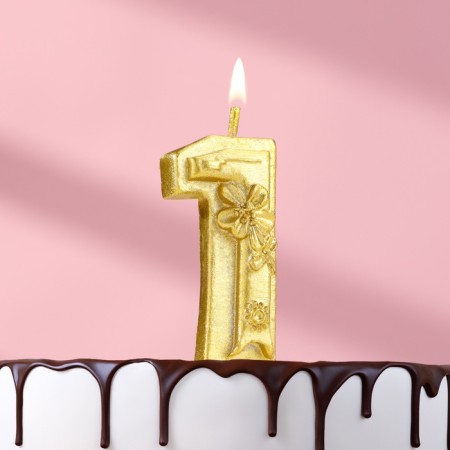 Candle for the cake "Flower", the number "1", gold