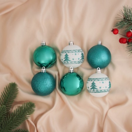 Set of balls plastic D-6 cm, 6 pcs "Emeravik-Christmas tree" white-green