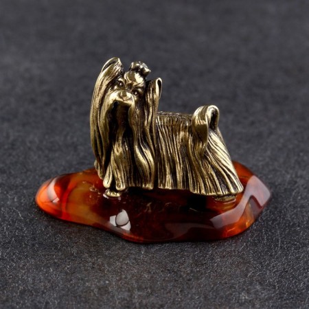 Souvenir "Yorkshire Terrier", brass, amber