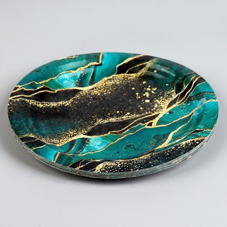 Disposable paper plate "marble", emerald, 18 cm-3