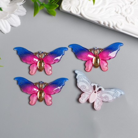 Decor for creativity Plastic "Butterfly Pink-blue with golden dots" 2.6x5 cm-2